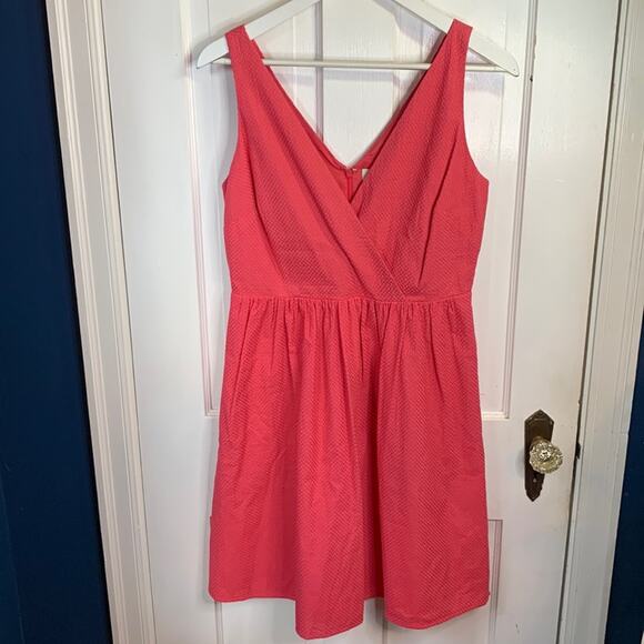 Loft Coral Sleeveless Barbiecore V-Neck Midi Dress New with tag W-707 Size 4 - Picture 1 of 9